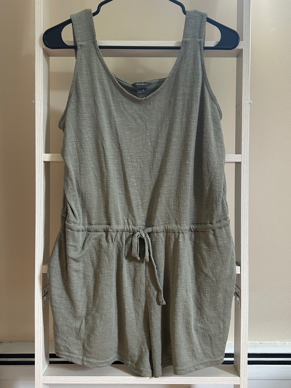 Eddie Bauer Olive Green Sleeveless Romper Casual Drawstring Travel Lounge Size M